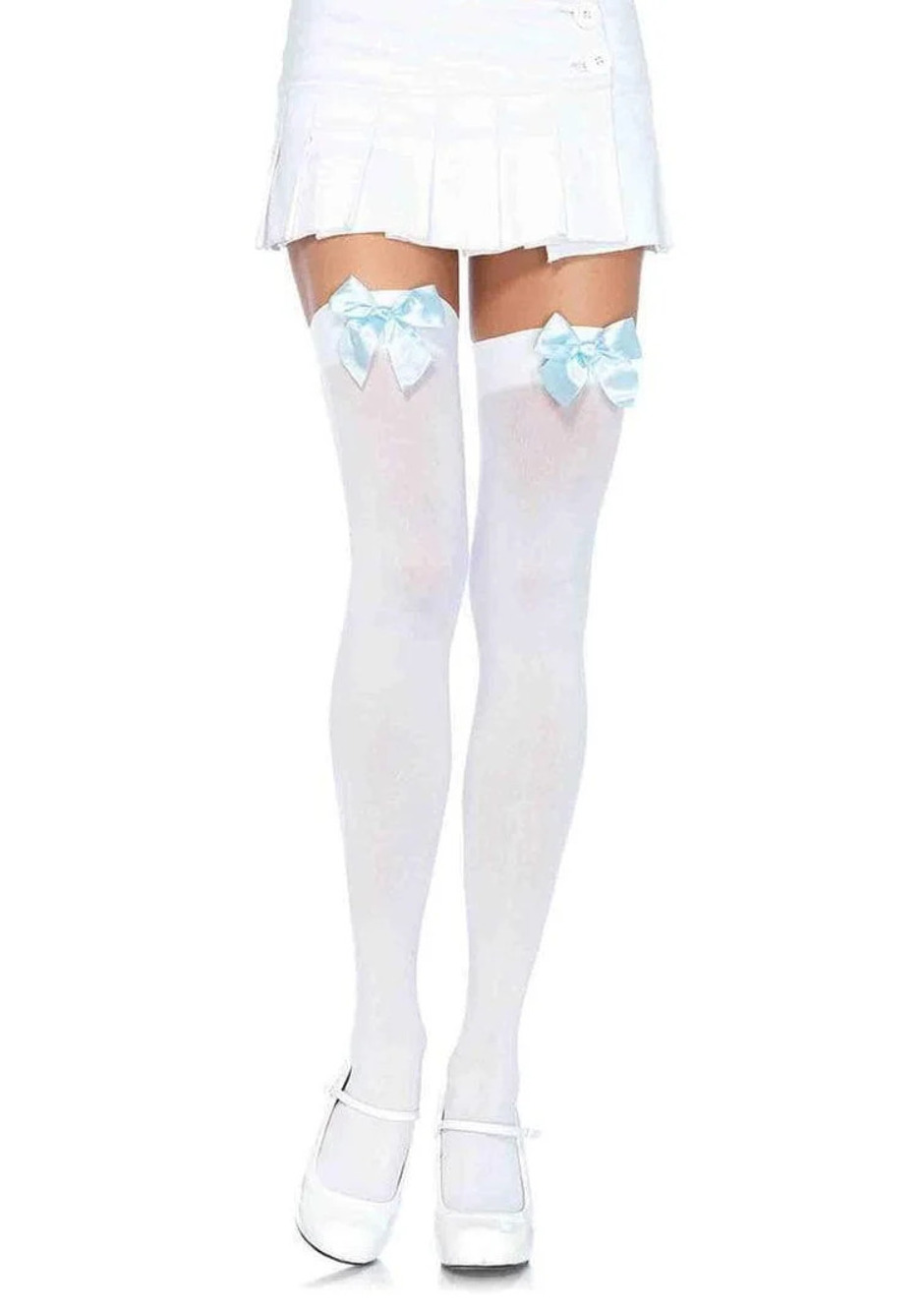 Leg Avenue - Kay Opaque Thigh Highs - White/Light Blue